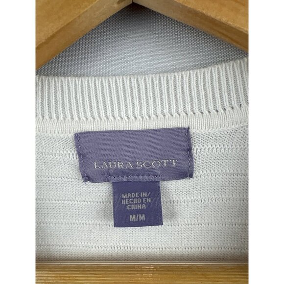 Laura Scott Women’s Medium Striped Cotton Blend Sweater White & Black - Picture 4 of 5